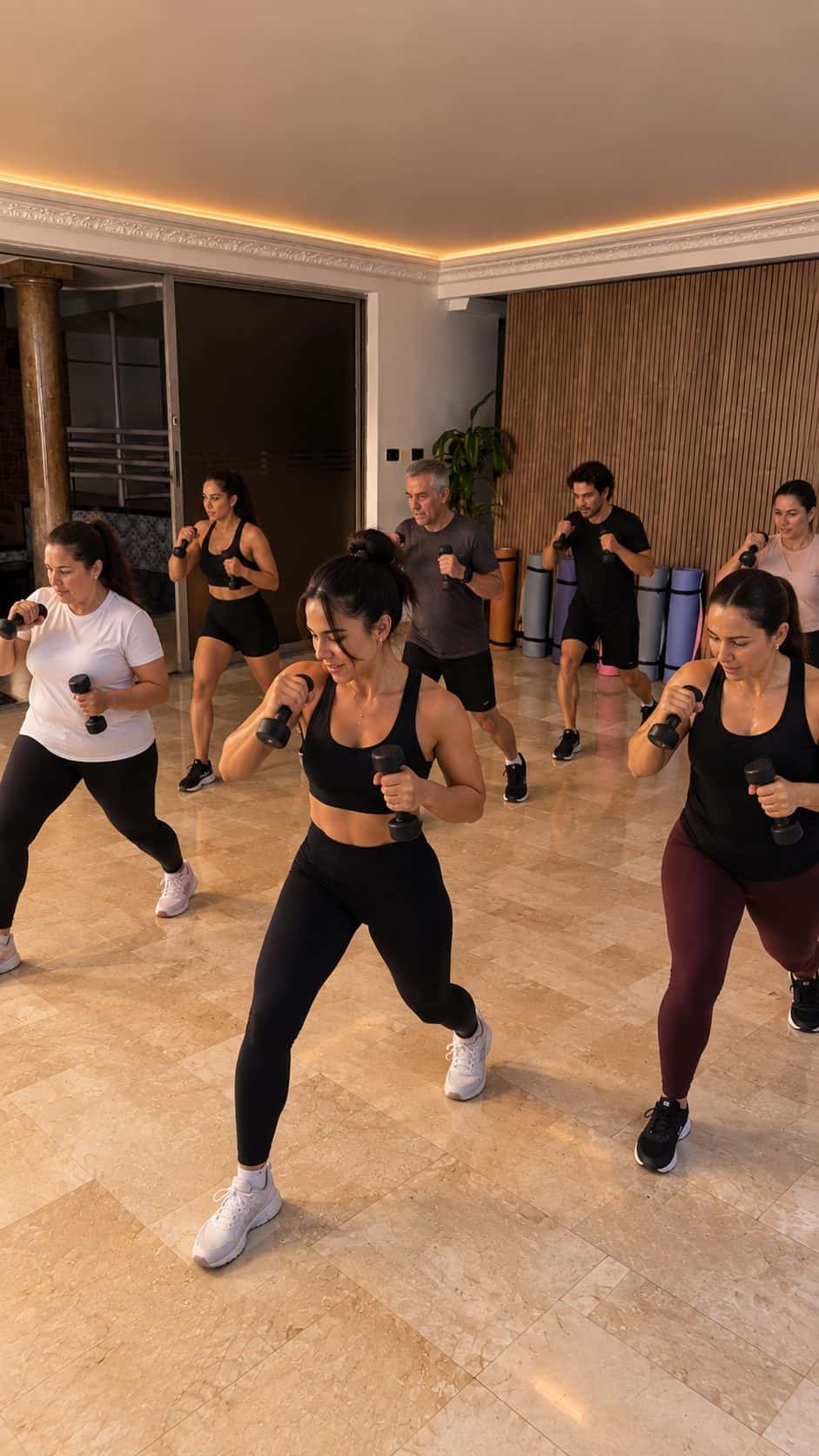 Grupo entrenando en una clase de cardio