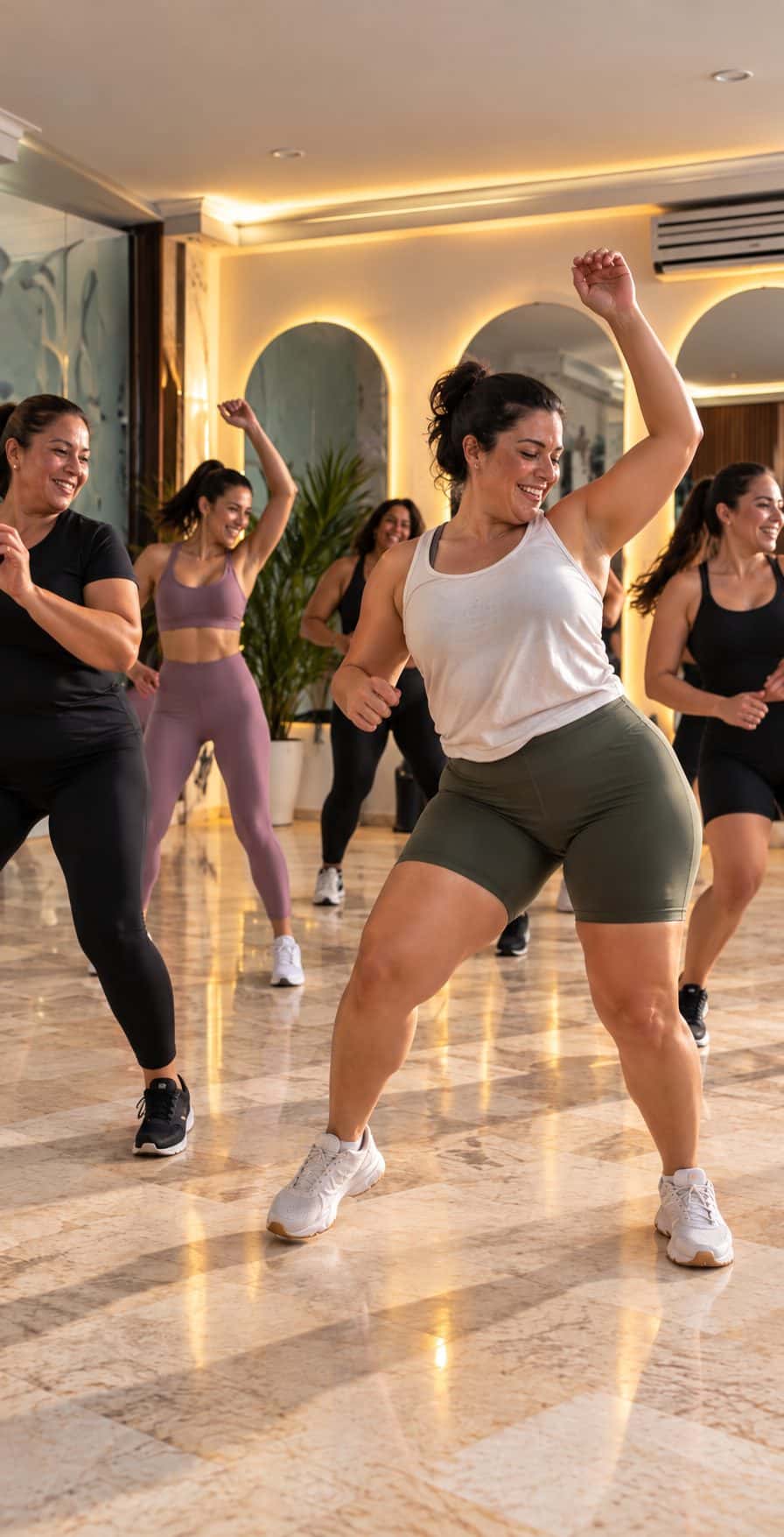 Grupo de mujeres bailando en una clase de Rumba