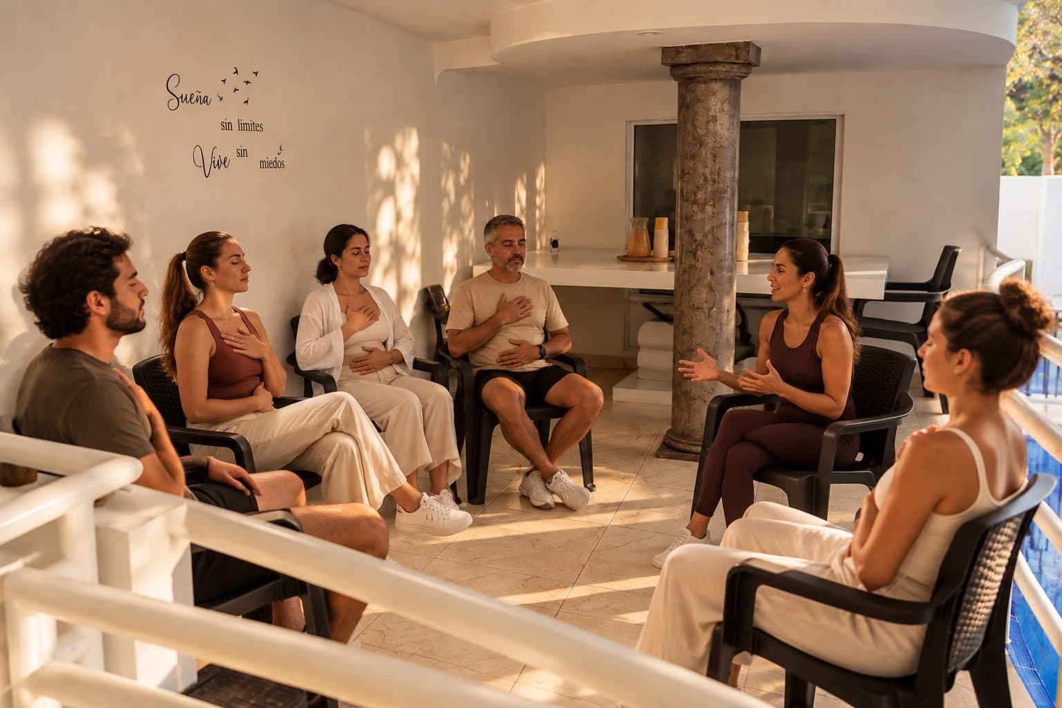 Grupo sentado en círculo durante una dinámica de calma y conversación